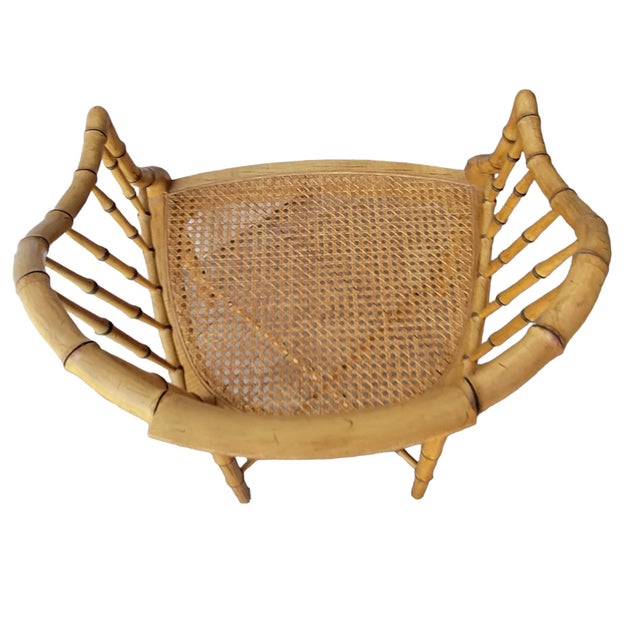 Vintage Pair Baker Furniture Faux Bamboo Tub Chairs With Cane Seat