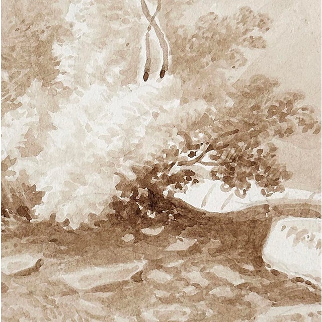 An example of early 1900s antique French watercolor landscape painting, small and bucolic, typically captures the serene...