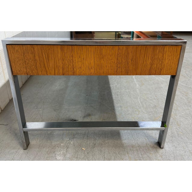 Wood Mid-Century Modern Walnut & Chrome Smoked Glass Coffee Table For Sale - Image 7 of 7