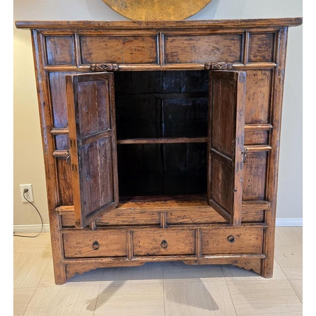 Chinese 1900-1909 Chinese Lacquered Ming Style Cabinet Armoire Vintage For Sale - Image 3 of 7