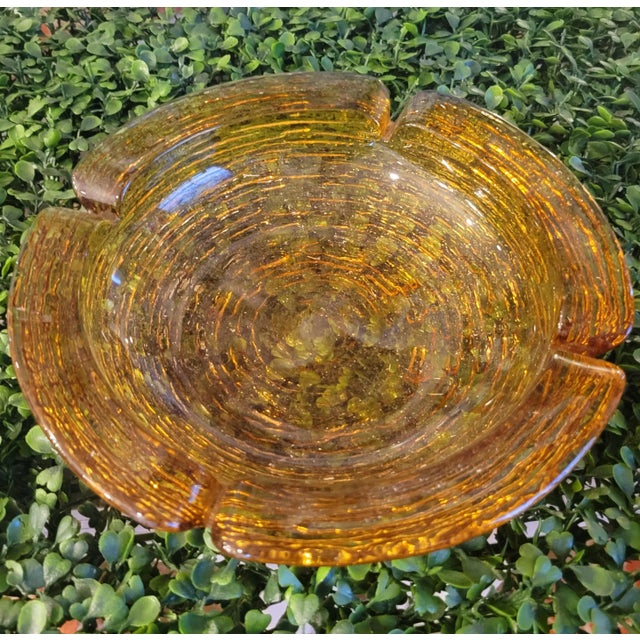 Mid-Century Modern Vintage 70's Large Heavy Amber Glass Ash Tray For Sale - Image 3 of 5