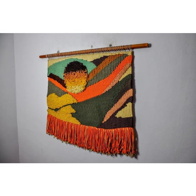 Orange Textured Macrame Wall Tapestry, Catalan Sunset, Spain, 1970s For Sale - Image 8 of 9