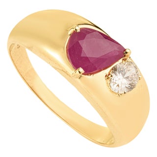 Bombe Style 1.20ct Ruby and Diamond Toi Et Moi 14k Gold Ring Size 7 For Sale