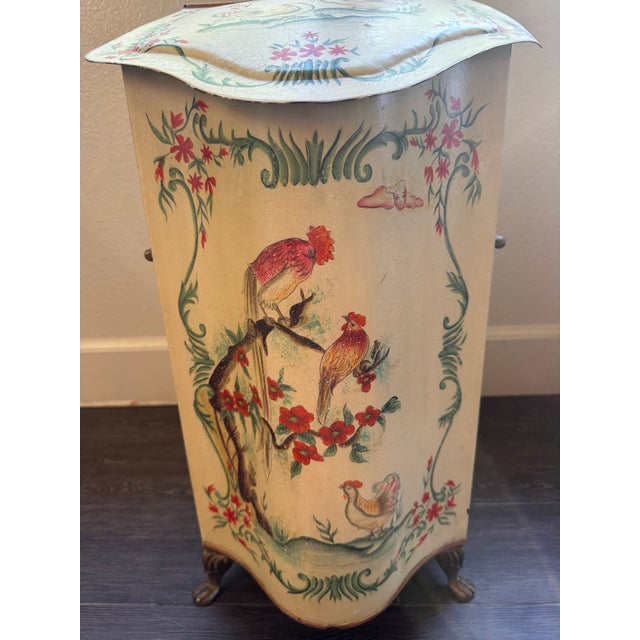 Metal Antique Toleware Cole Bin With Brass Hardware For Sale - Image 7 of 12