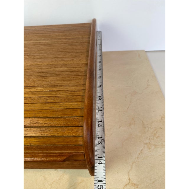 Brown Vintage Teak Tambour Roll-Top Storage Box, Danish Modern Style For Sale - Image 8 of 12
