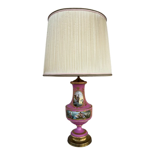 Antique Boucher Sèvres Style Table Lamp With Shade For Sale
