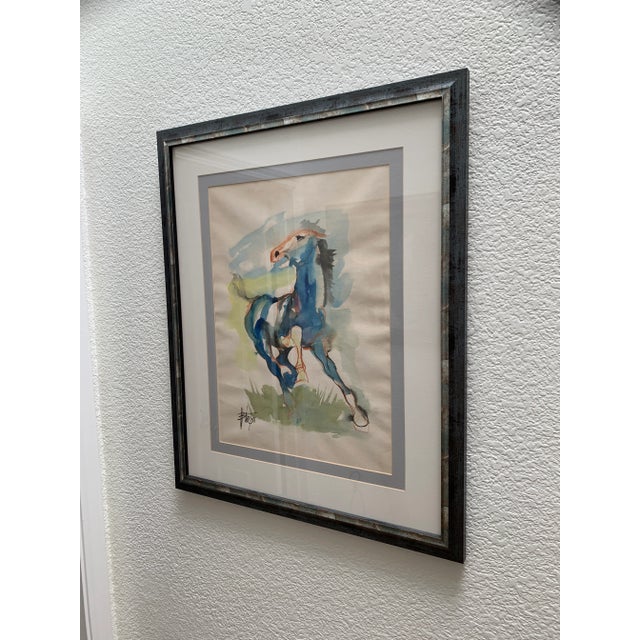 Vintage Framed Original Signed Watercolor Horse Painting For Sale - Image 9 of 12
