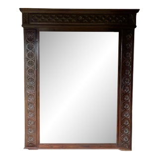 Victorian Hand‑Carved Wall Mirror C. 1870–1900 – Ornate Floral & Fan Motifs For Sale