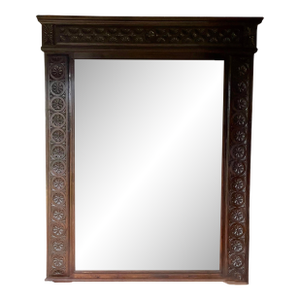 Victorian Hand‑Carved Wall Mirror C. 1870–1900 – Ornate Floral & Fan Motifs