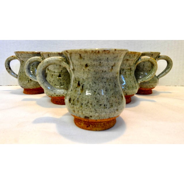 Traditional Set of Five Hand Thrown Stoneware Mugs For Sale - Image 3 of 7