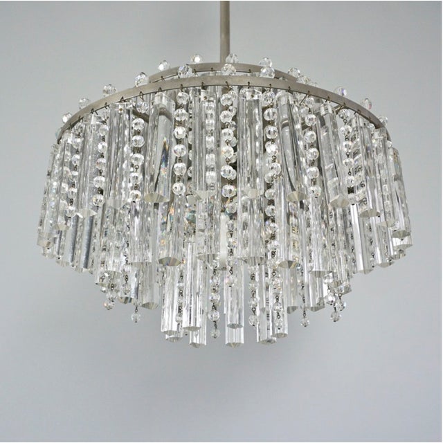 Vintage Chandelier with Floodlight Prisms and Rhinestone Beads Nickel, 1960s For Sale - Image 13 of 13