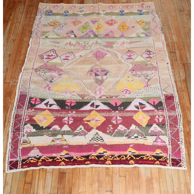 Folk Art Vintage Zabihi Rug Collection Turkish Rug For Sale - Image 3 of 9