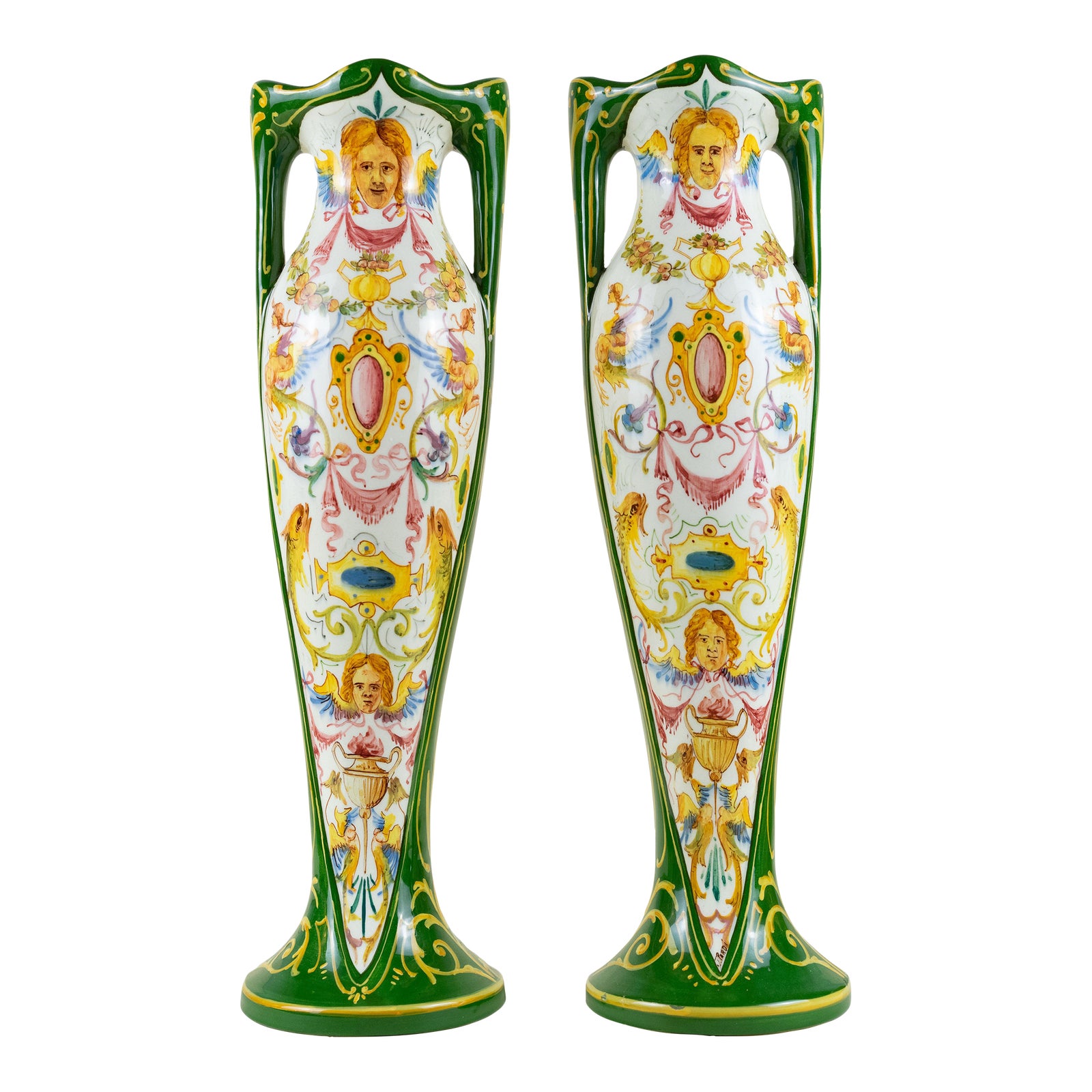 Late 19th Century Delphin Massier Art Nouveau Vallauris Ceramic Vases ...