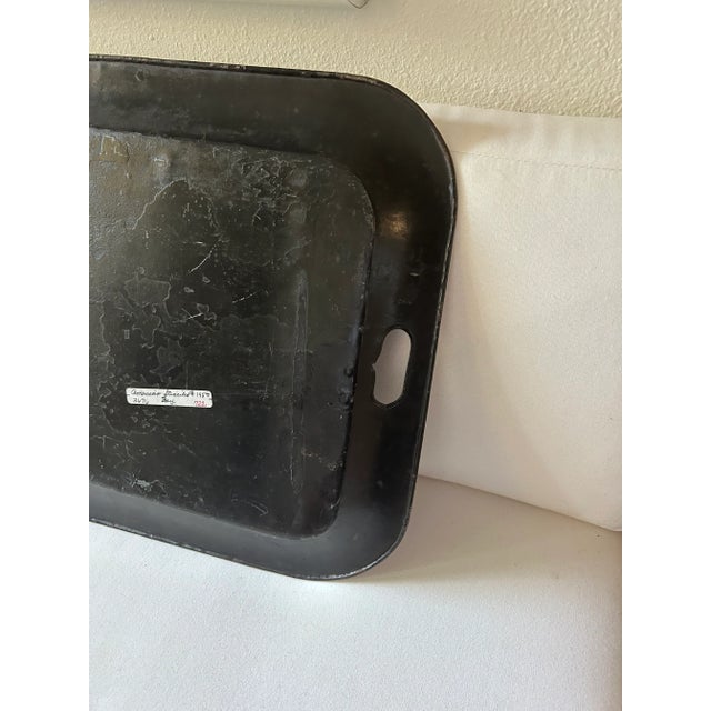 Early 20th Century Antique Folk Art Black and Gold Tole Metal Tray For Sale - Image 5 of 11