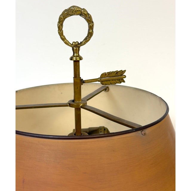 Metal 19th Century Louis XVI Style Ormolu Bouillotte Lamp, Ochre Tole Shade For Sale - Image 7 of 18