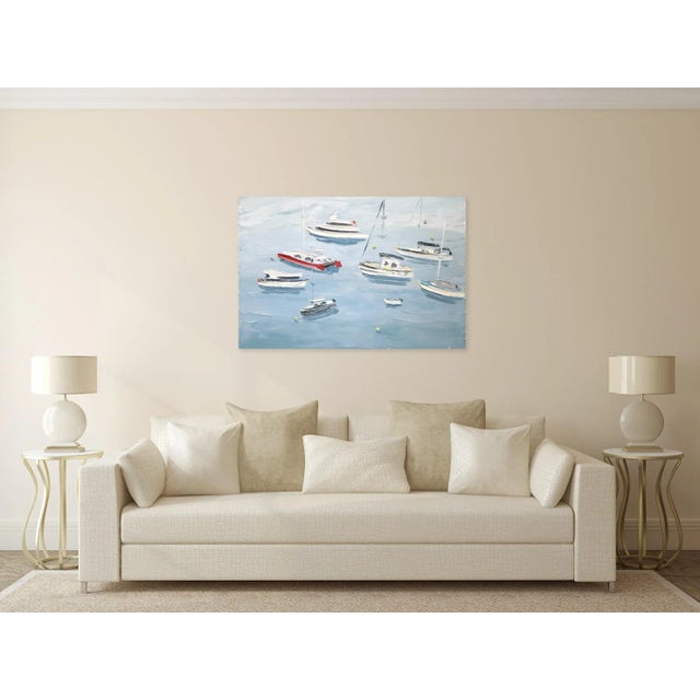 Blue Textural Oil Painting - Berry's Bay (2011.18) - Large Original Seascape Artwork by Sally West For Sale - Image 8 of 9