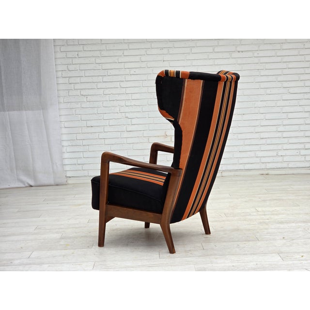 Wood Danish Highback Armchair in Wool and Beech by Fritz Hansen, 1960s For Sale - Image 7 of 18