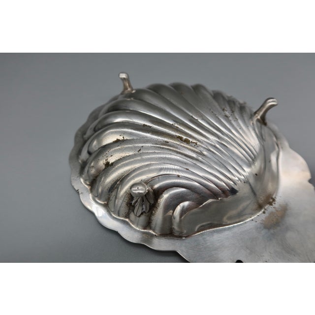 Metal Vintage Silverplate Footed Shell Dish — Scalloped Clam Shell Serving Dish For Sale - Image 7 of 9