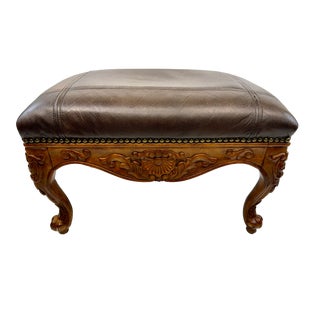 Vintage French Louis XV-style Leather Ottoman For Sale