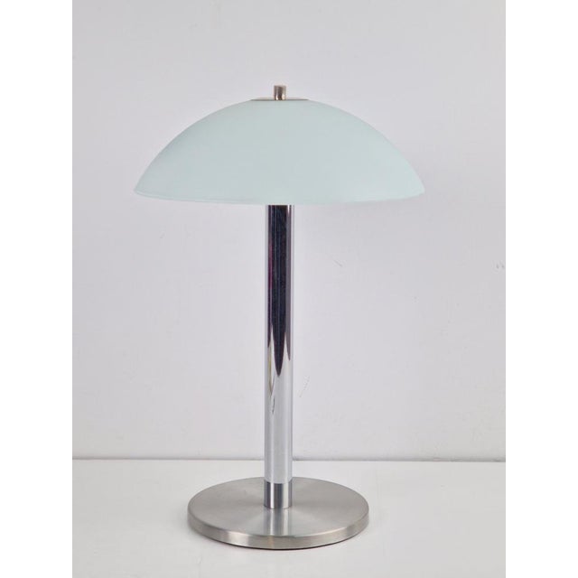 Mid-Century Mushroom Table Lamp in Sandblasted Glass, Stainless Steel & Chrome, 1960s For Sale - Image 6 of 8
