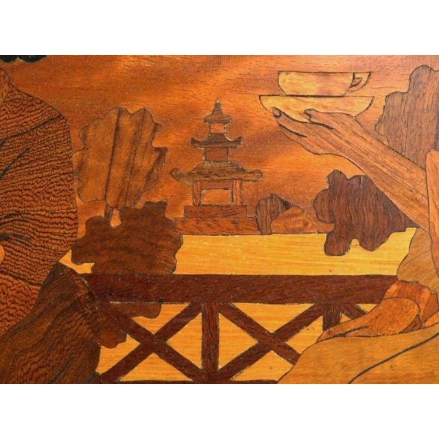 Brown Japanese Intarsia Wood Marquetry Artwork For Sale - Image 8 of 11