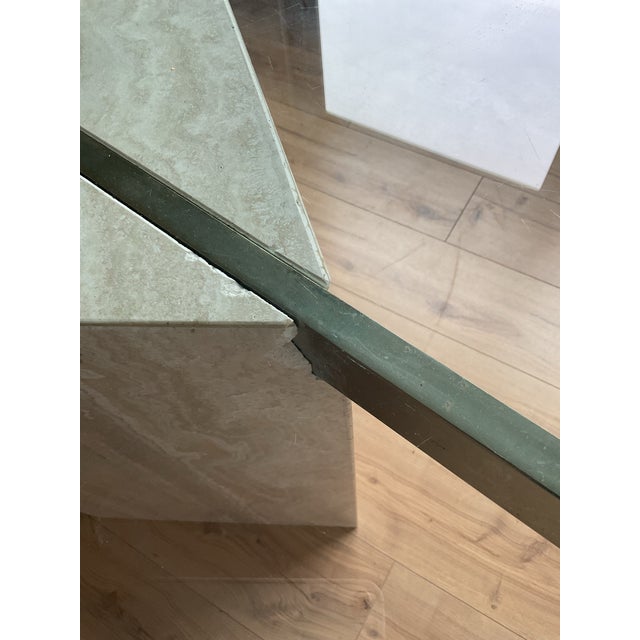 Stellar Vintage Italian Travertine Single Diamond Base Glass Dining Table For Sale - Image 11 of 11