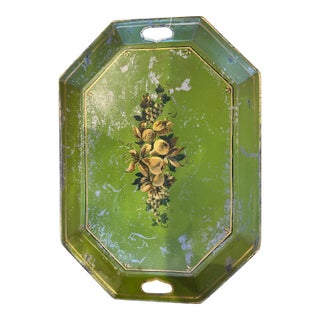 Antique Octagonal Toleware Tray W/ Fruit Motifs For Sale