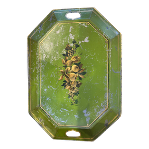 Antique Octagonal Toleware Tray W/ Fruit Motifs