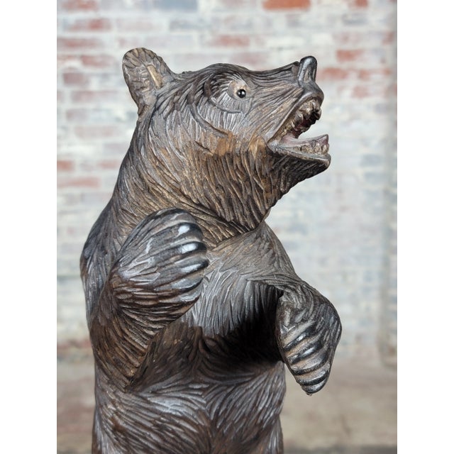 Black Vintage Black Forest Figurine - Carved Standing Bear For Sale - Image 8 of 12