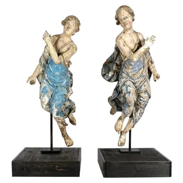 17th Century Italian Carved and Polychrome Angel Figures - a Pair For Sale - Image 11 of 11