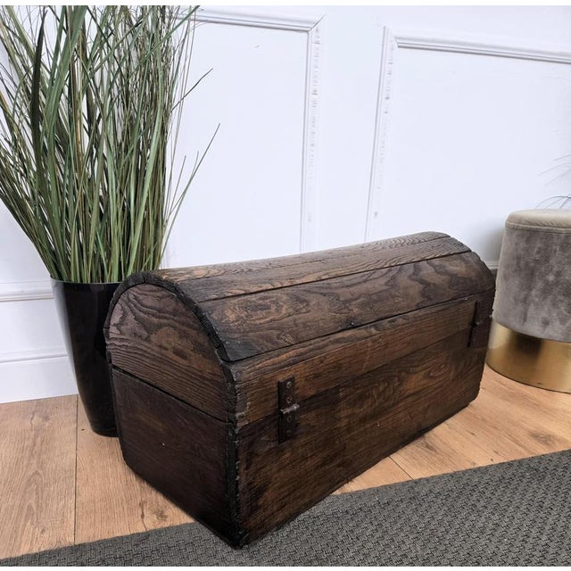 Antique Rustic Italian Walnut Wood Chest Trunk Basket, 1890s For Sale - Image 10 of 11