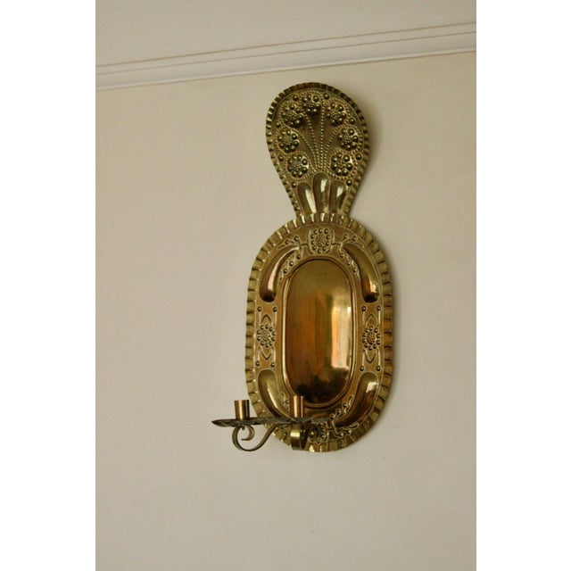 Mid-Century Modern Large Mid-Century Swedish Brass Double Arm Sconce For Sale - Image 3 of 18