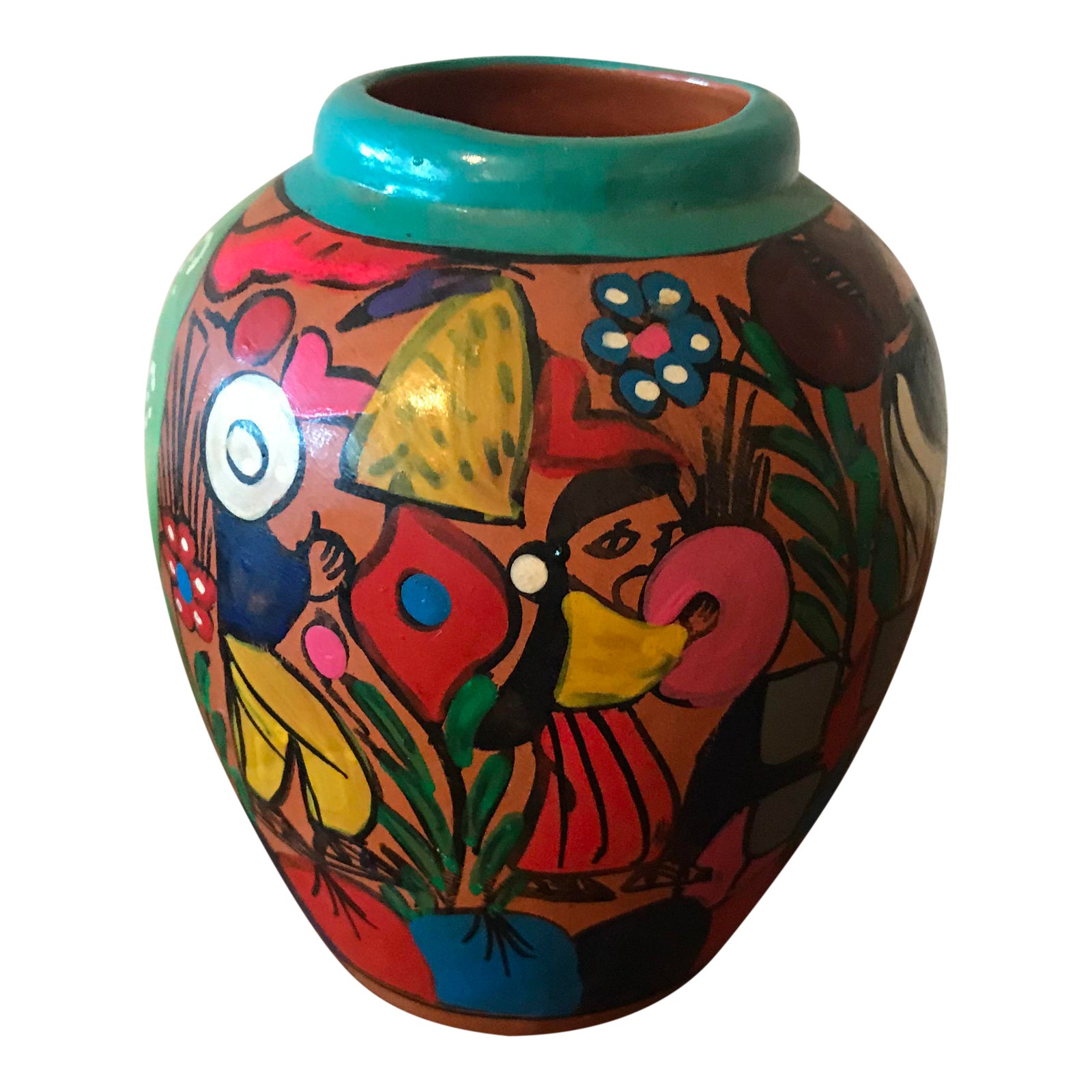 Vintage Mexican Hand Painted Pottery Vase | Chairish