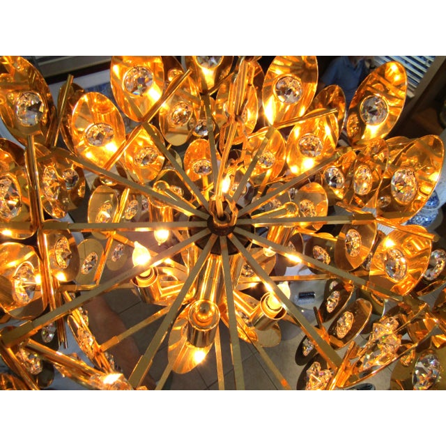 1970s Rare Gold Plated Brass Austrian Crystal Chandelier Attributed to Palwa For Sale - Image 15 of 16