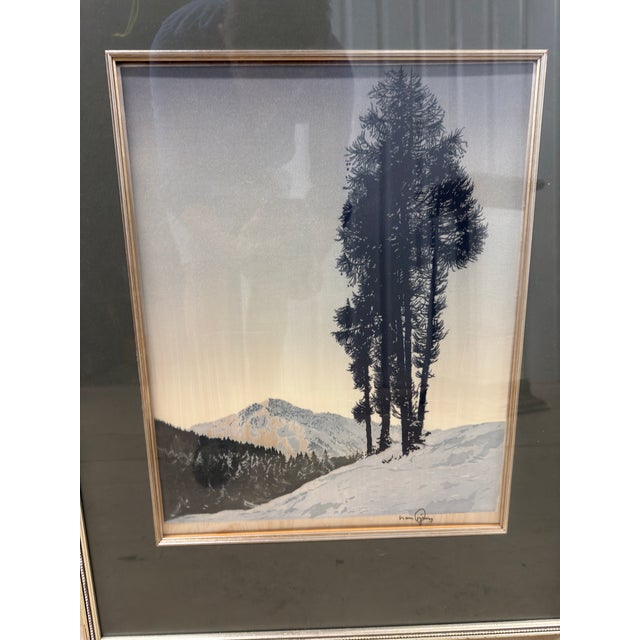 Mid-Century Hans Figura Signed Alpine Landscape Aquatint Etching on Silk For Sale In Mobile - Image 6 of 11