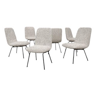 Set of Six Dining Chairs in Metal and Boucle by Carlo Hauner, Brazil, 1950s For Sale