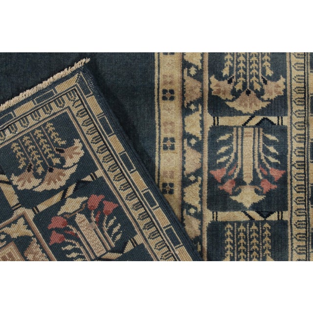 1980s Vintage Chinese Deco Style Rug in Blue, Beige-Brown Medallion Floral Pattern For Sale - Image 5 of 5