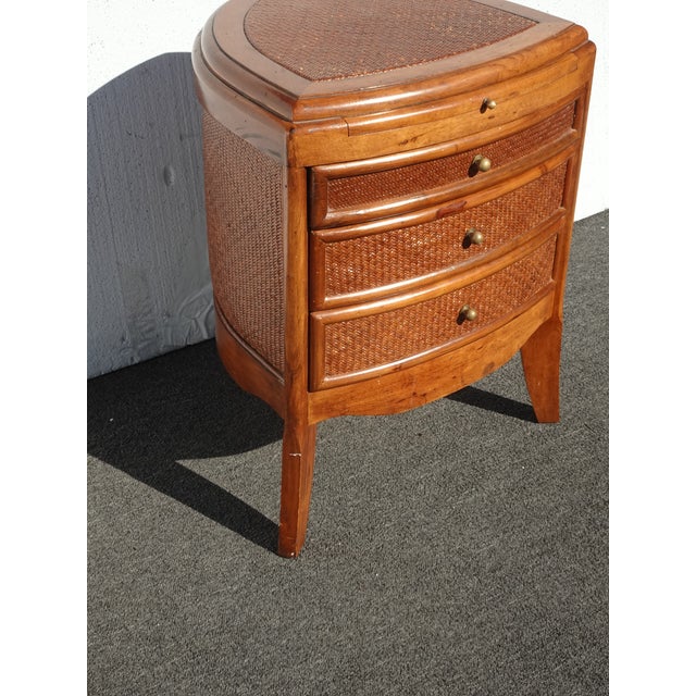 Vintage French Country Bamboo Rattan Side Table End Table W Drawers ~ Triangle For Sale - Image 13 of 13