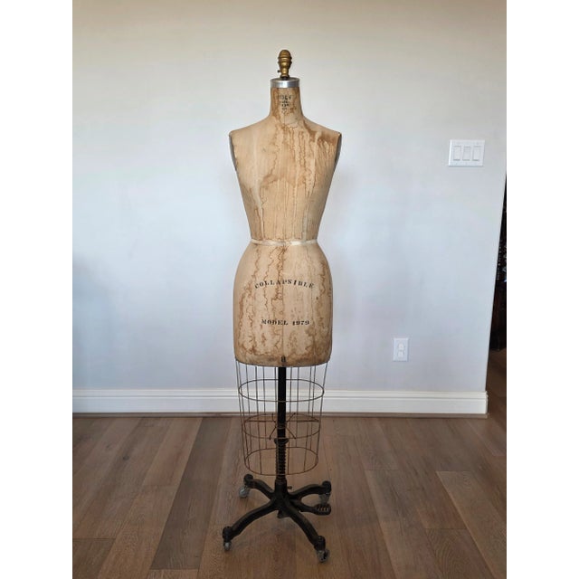Tan Vintage Wolf American Industrial Model 1979 Rolling Dress Form Mannequin on Casters For Sale - Image 8 of 18