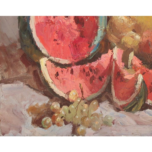 1980s Still Life With Food Oil Painting Original Art 1989 For Sale - Image 5 of 6