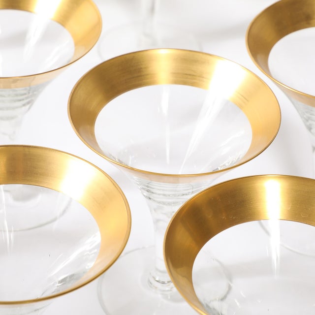 Set of 8 Mid-Century Modernist Gilt Rimmed Martini Glasses by Dorothy Thorpe For Sale - Image 12 of 15