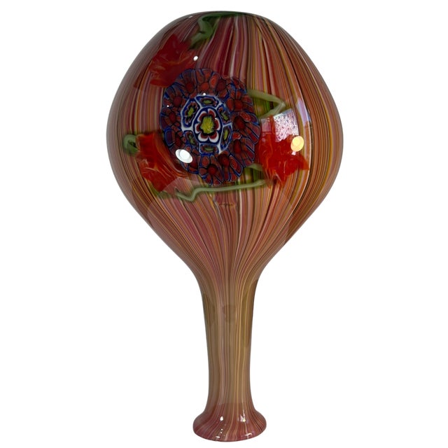 Murano Millefiori Floral Medallion Filigrana Art Glass Vase For Sale - Image 17 of 18