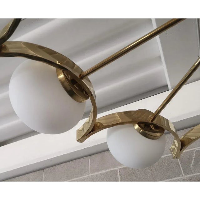 Murano White Glass and Brass Chandelier, 2000s For Sale - Image 4 of 11