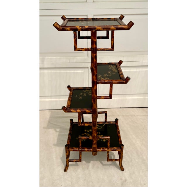 Brown Aesthetic Movement Chinoiserie Bamboo Faux Tortoise Tiered Display Stand For Sale - Image 8 of 12