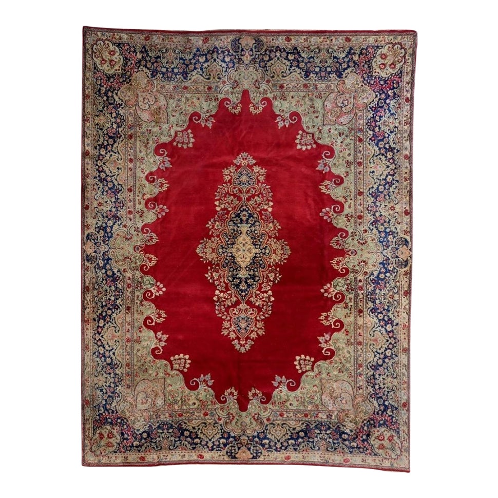 1920s, Antique Persian Kerman Rug, Floral Medallion, Red Field, 9 X 11 ...