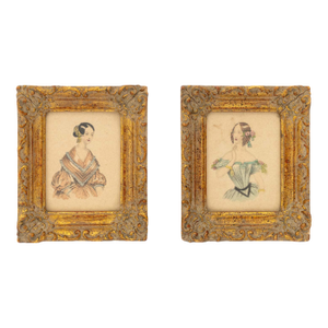 Miniature Fashion Lithograph Portraits, 19th C., 2