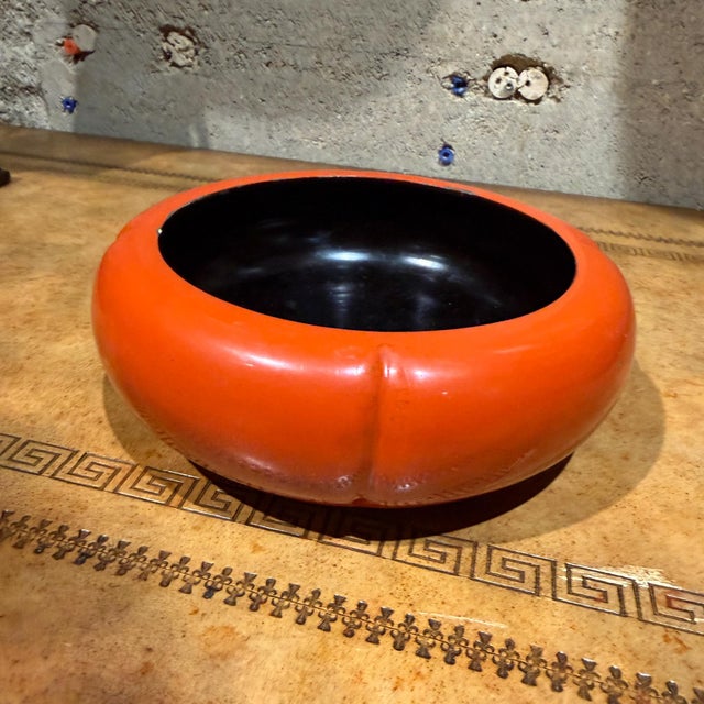 For your consideration, a vintage Japanese lacquerware bowl/tea caddy sculpted into a persimmon shape, traditionally...
