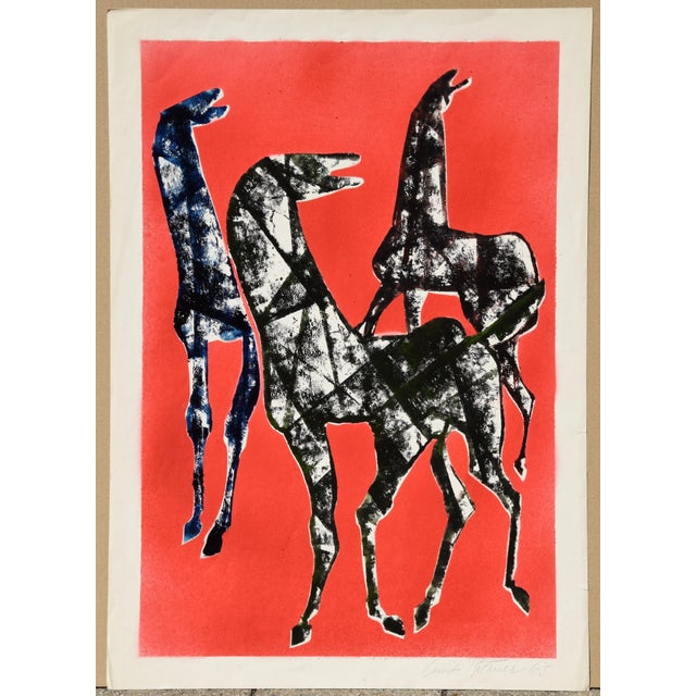 Ernst Bräuer 1912 Dresden – 1994 Gschwendt ‘Three Horses Against a Red Background’ Signed and dated lower right (1963)...