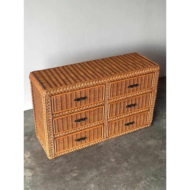 Woven Wicker Six-Drawer Dresser With Braided Rope Trim, 1980s For Sale - Image 13 of 17