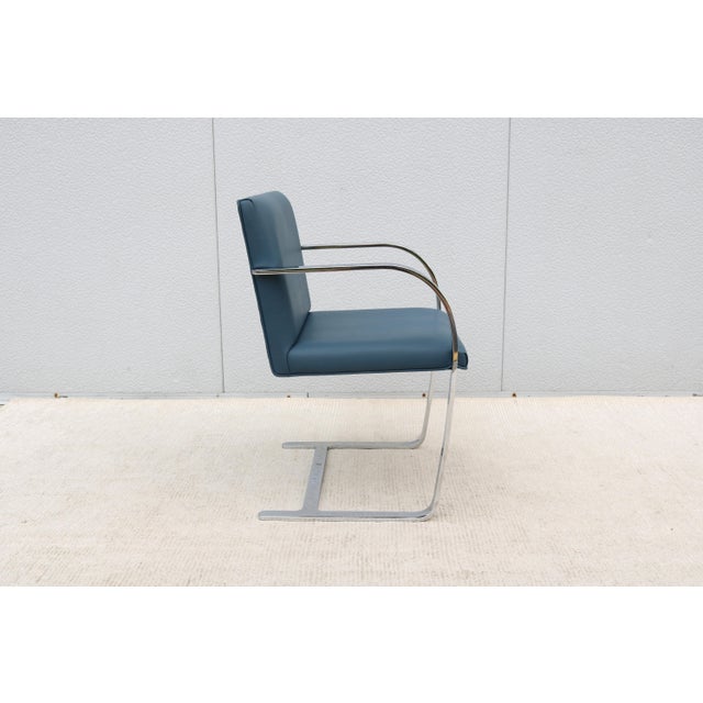 Ludwig Mies Van Der Rohe Brno Flat Bar Chair in Indigo Blue Vinyl by Gordon For Sale - Image 10 of 18
